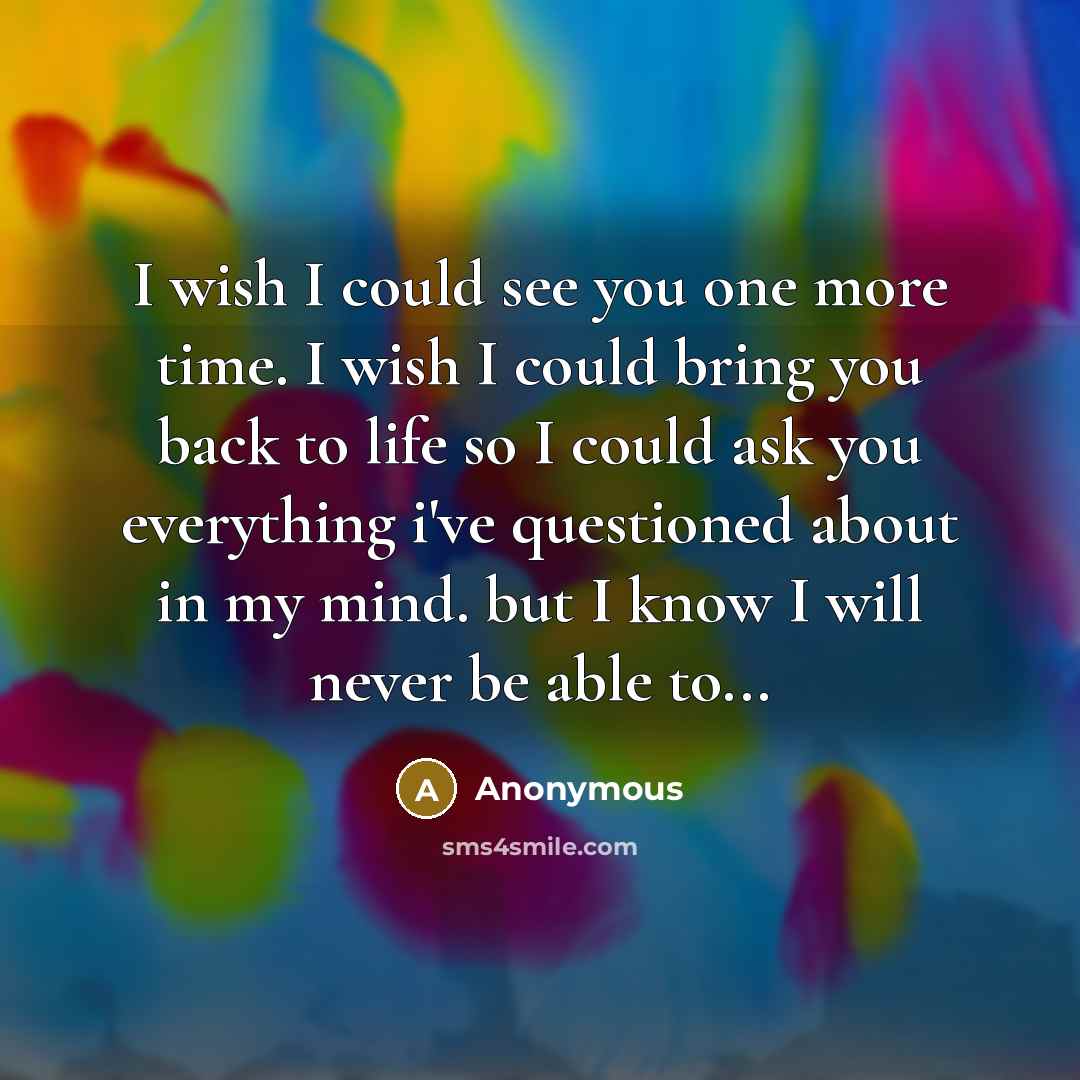 “I wish I could see you one more time. I…” quote by Anonymous