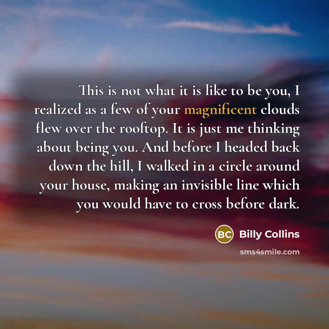 “This is not what it is like to be you,…” quote by Billy Collins