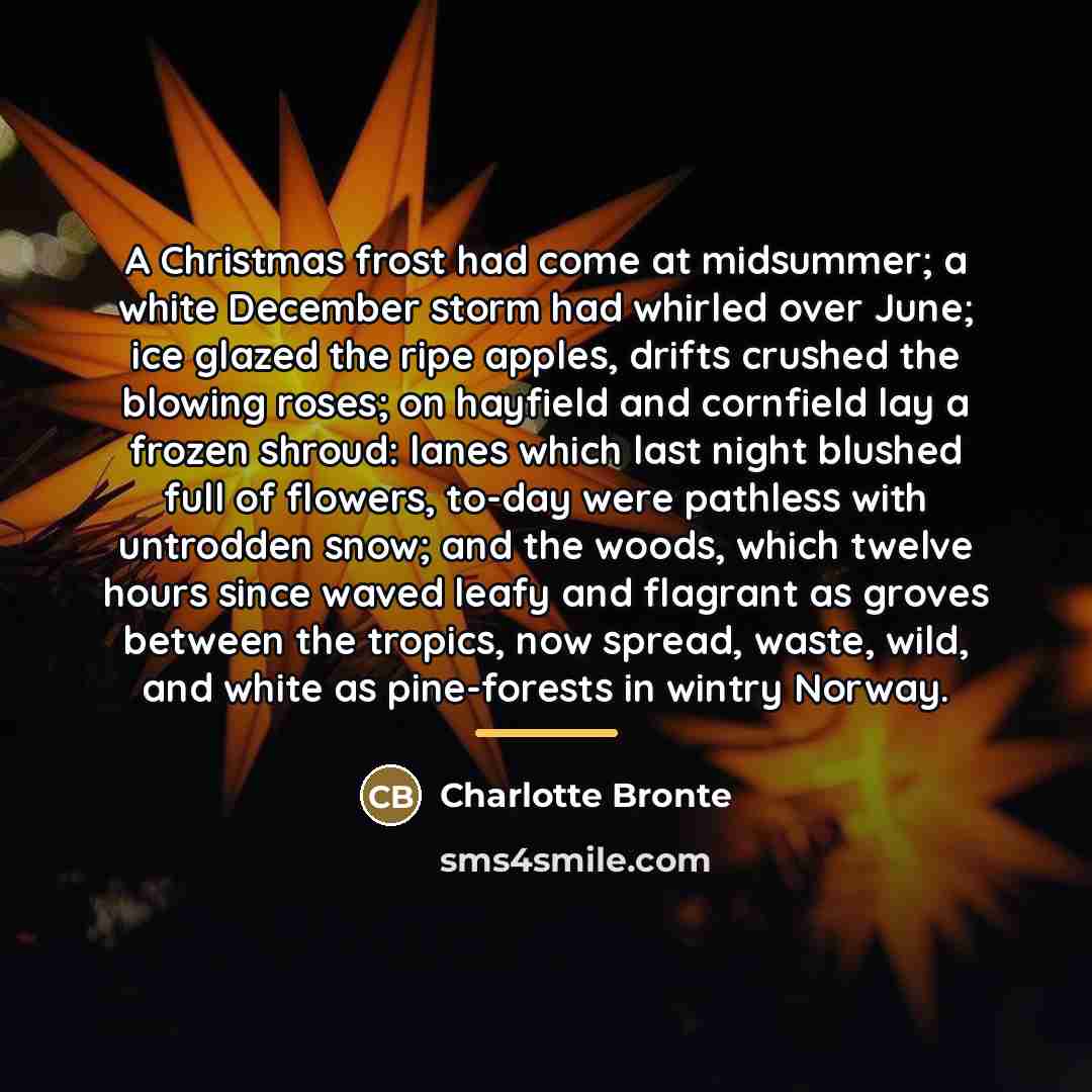 “A Christmas frost had come at midsummer; a white December…” quote by Charlotte Bronte
