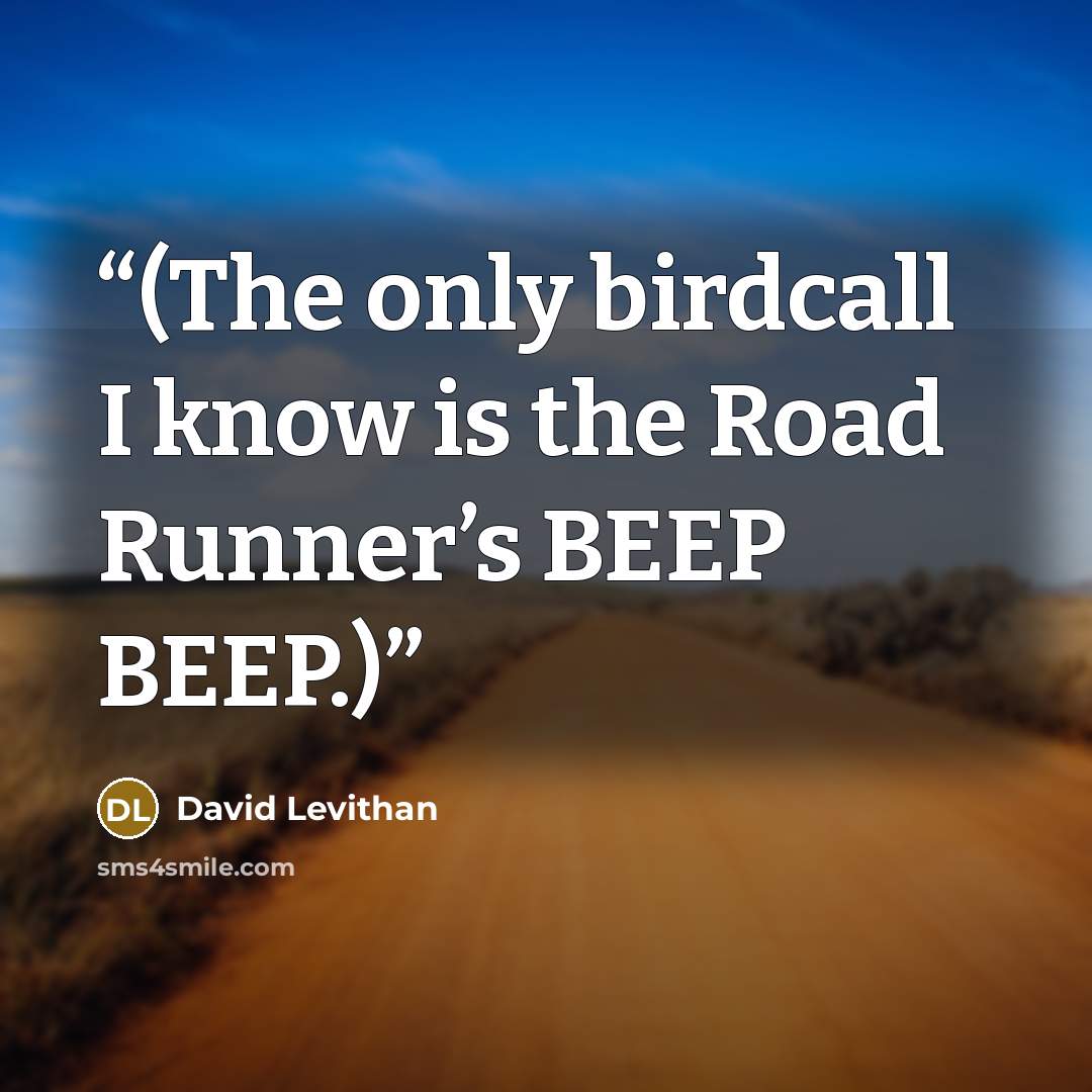 “(The only birdcall I know is the Road Runner’s BEEP BEEP.)” quote by David Levithan