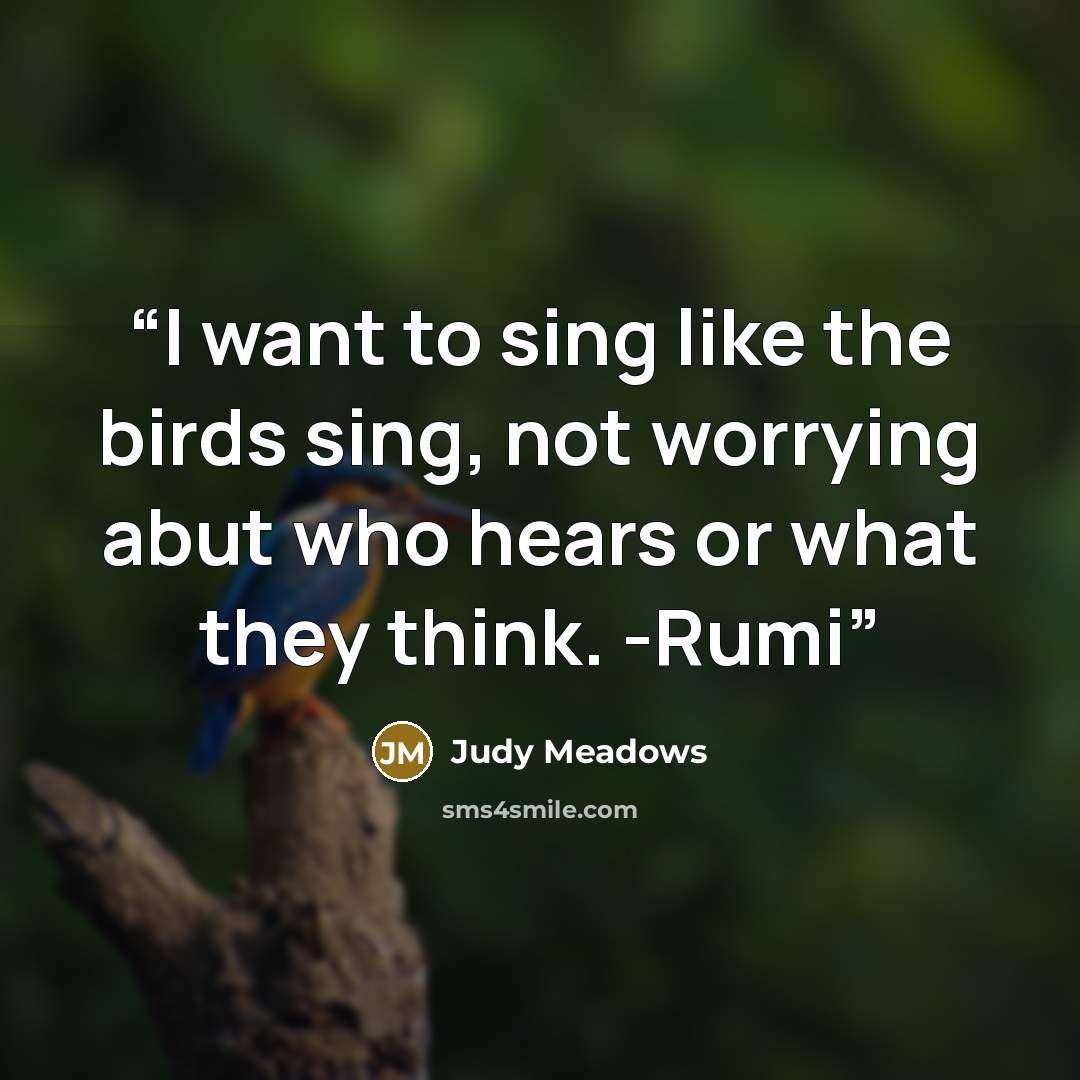 “I want to sing like the birds sing, not worrying abut who hears or what they think. -Rumi” quote by Judy Meadows