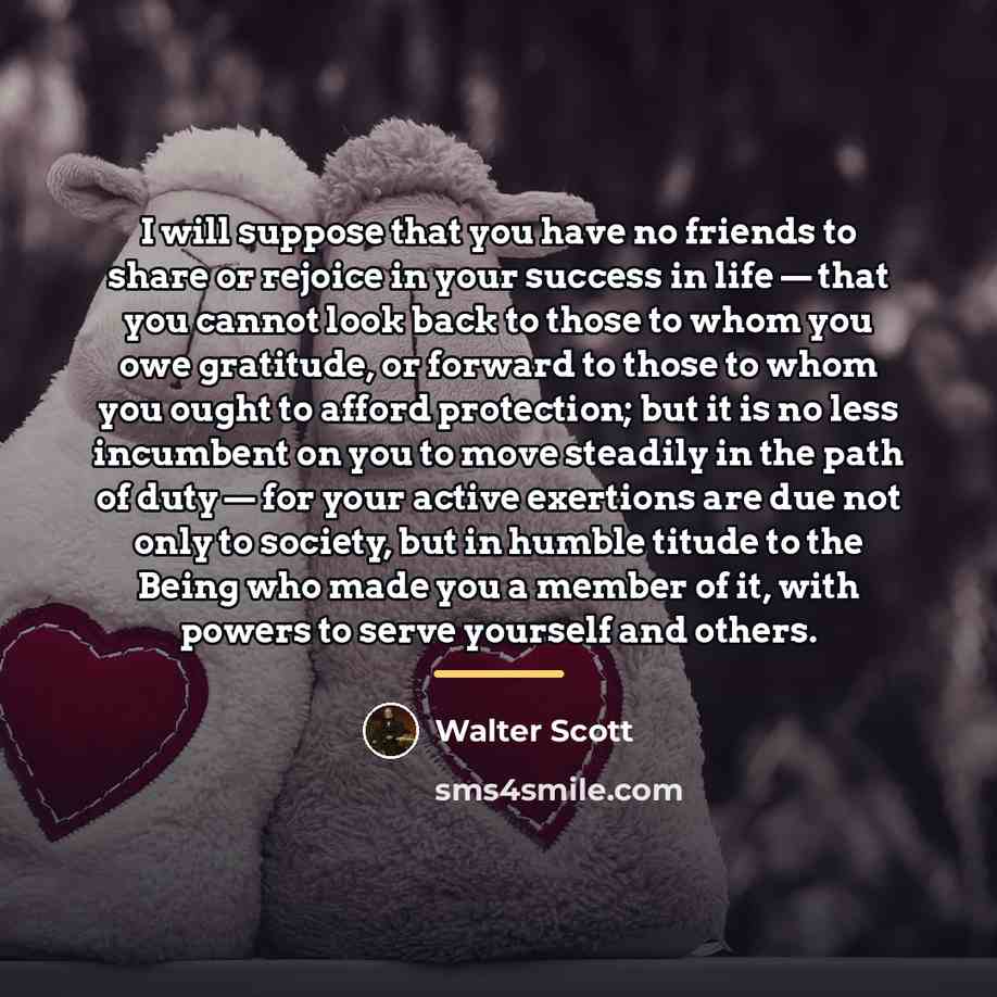 “I will suppose that you have no friends to share…” quote by Walter Scott