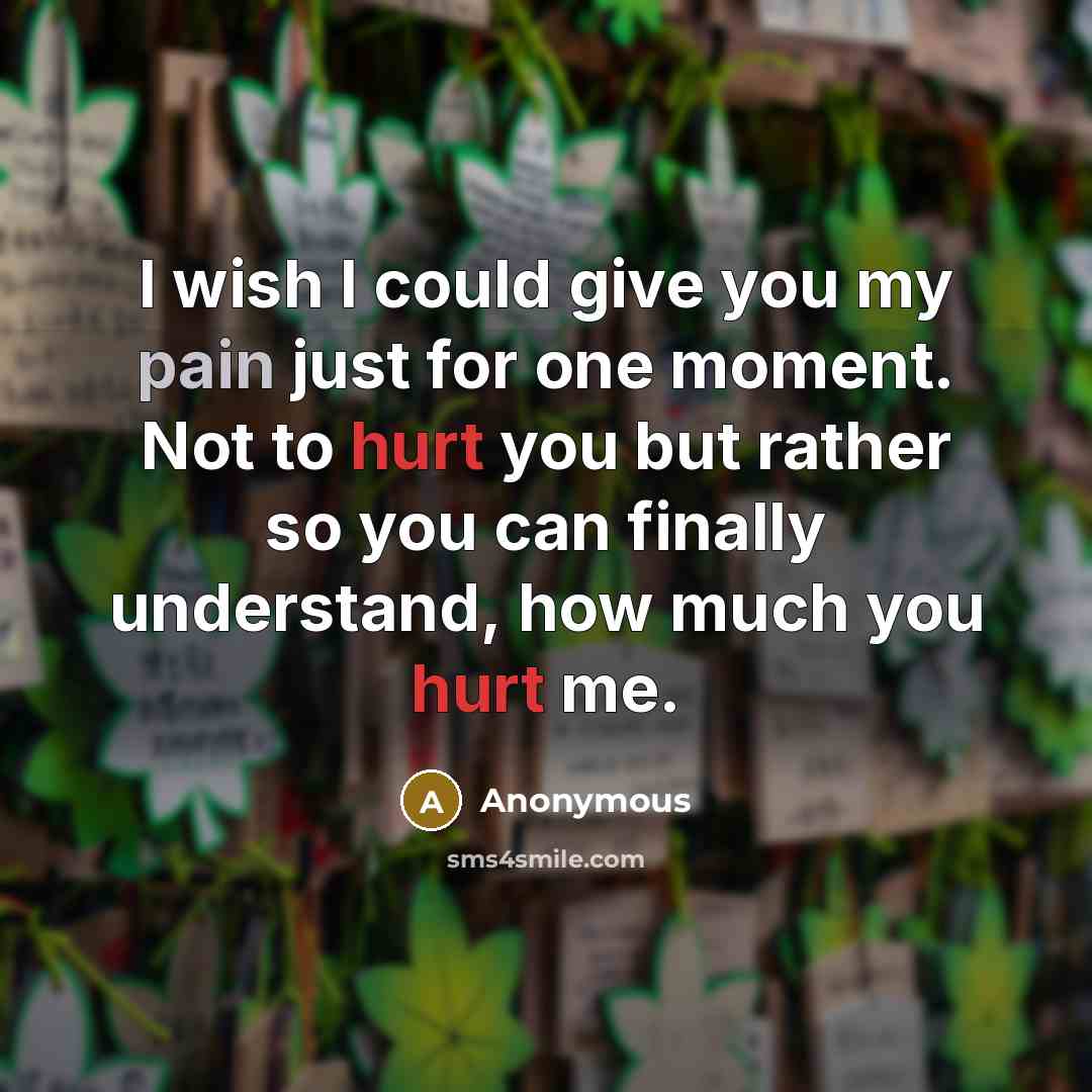 “I wish I could give you my pain just for…” quote by Anonymous