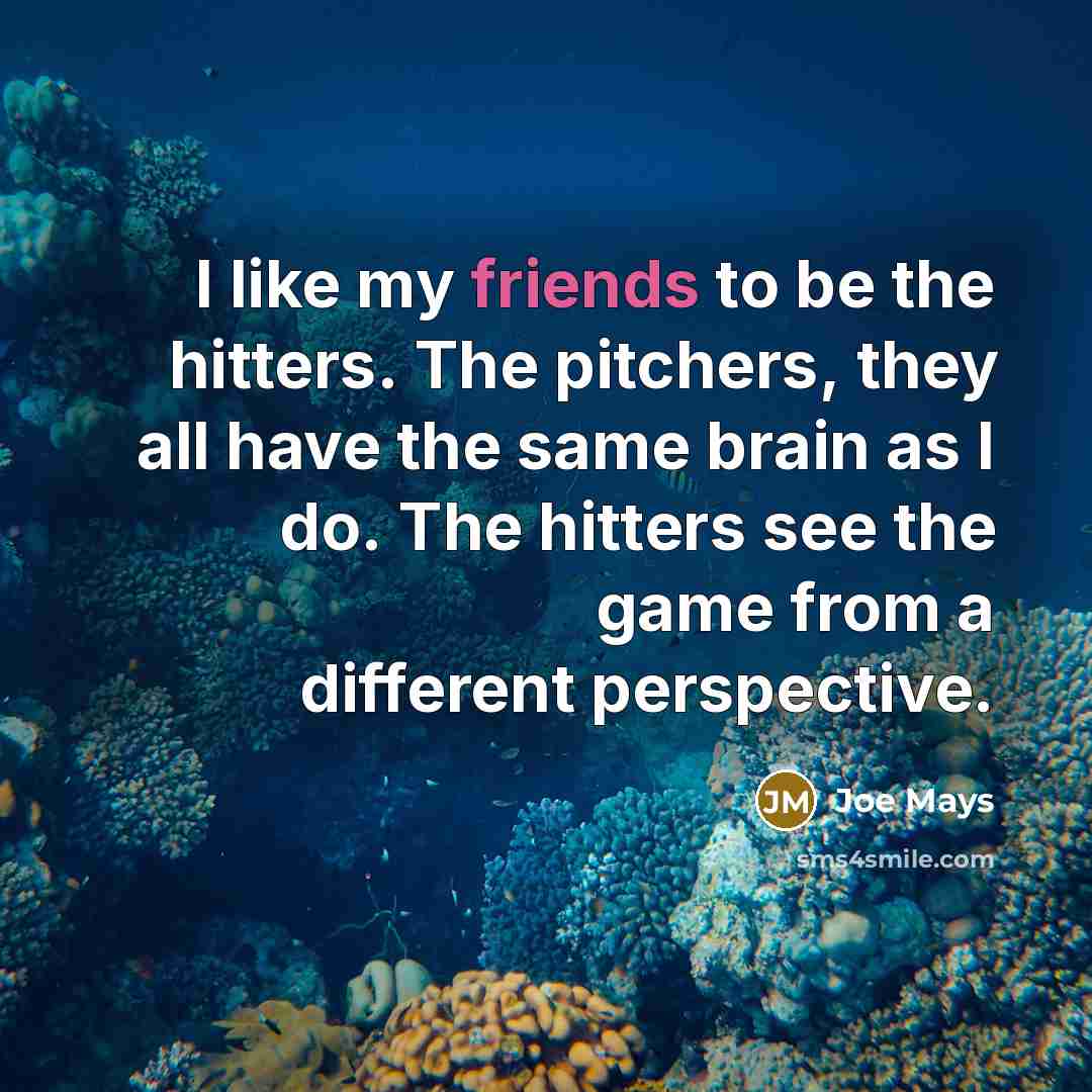 “I like my friends to be the hitters. The pitchers, they all have the same brain as I do. The hitters see the game from a different perspective.” quote by Joe Mays