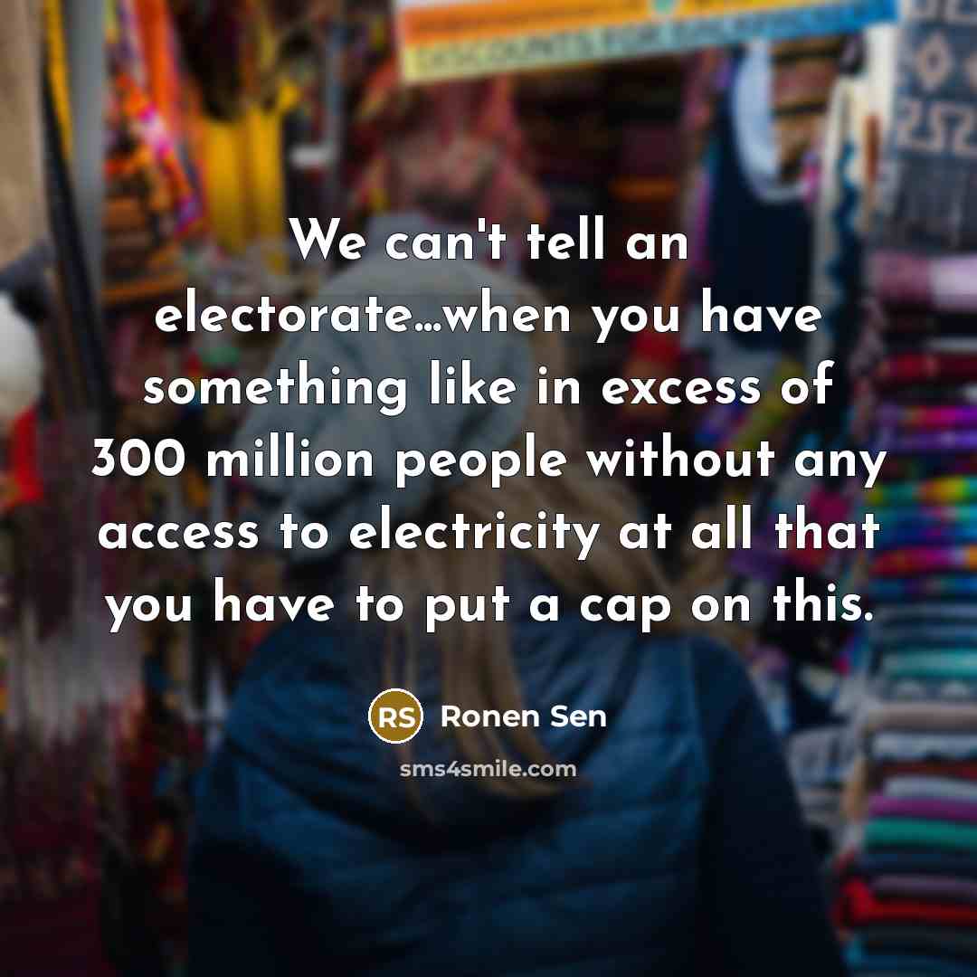 “We can't tell an electorate...when you have something like in excess of 300 million people without any access to electricity at all that you have to put a cap on this.” quote by Ronen Sen