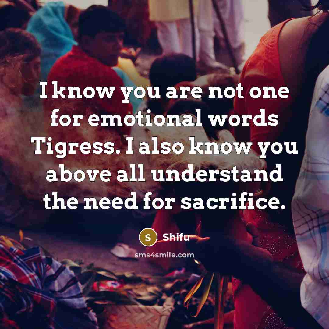 “I know you are not one for emotional words Tigress.…” quote by Shifu