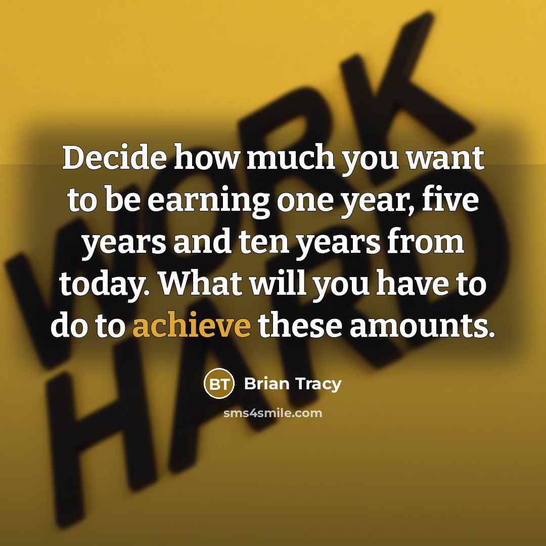 “Decide how much you want to be earning one year,…” quote by Brian Tracy
