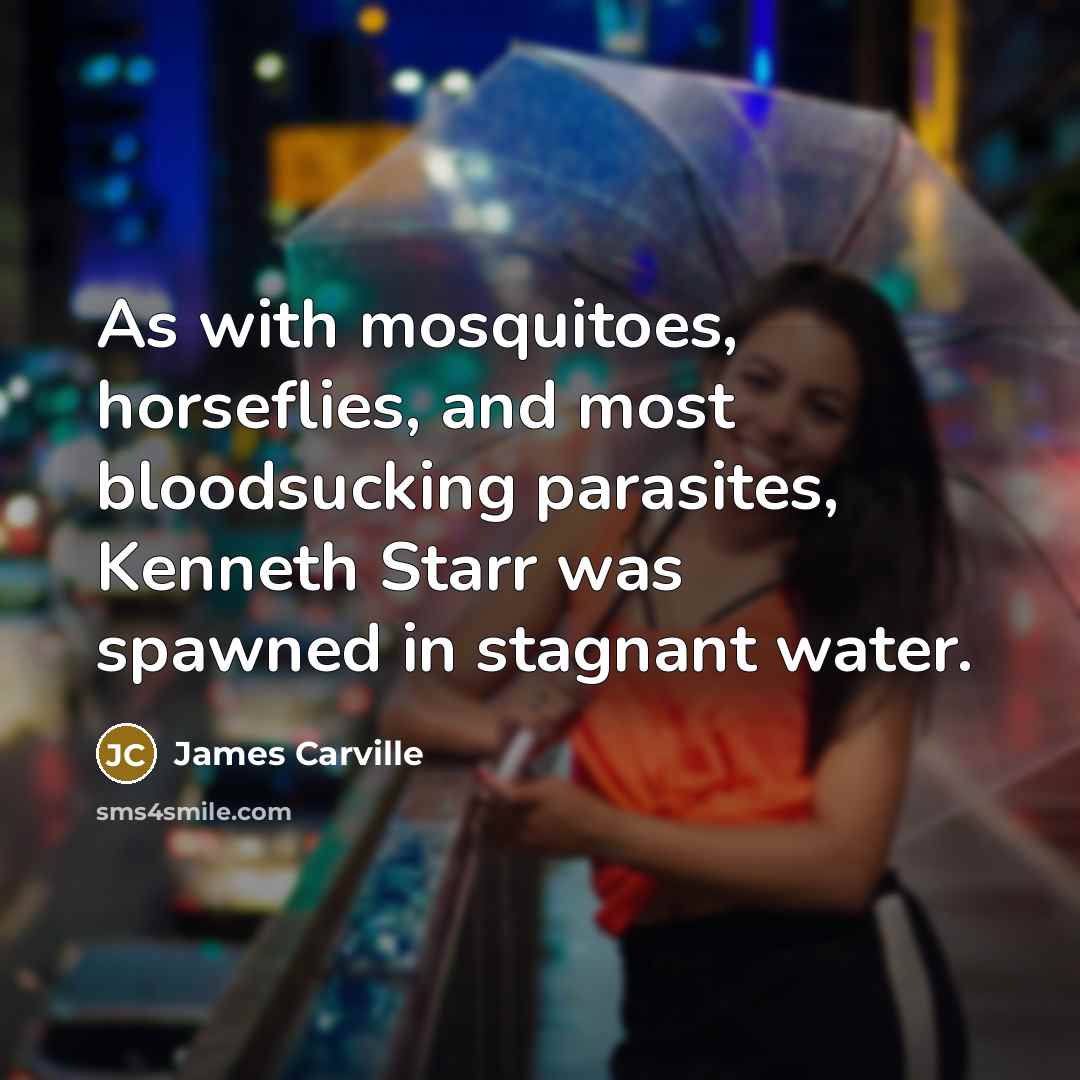 “As with mosquitoes, horseflies, and most bloodsucking parasites, Kenneth Starr…” quote by James Carville