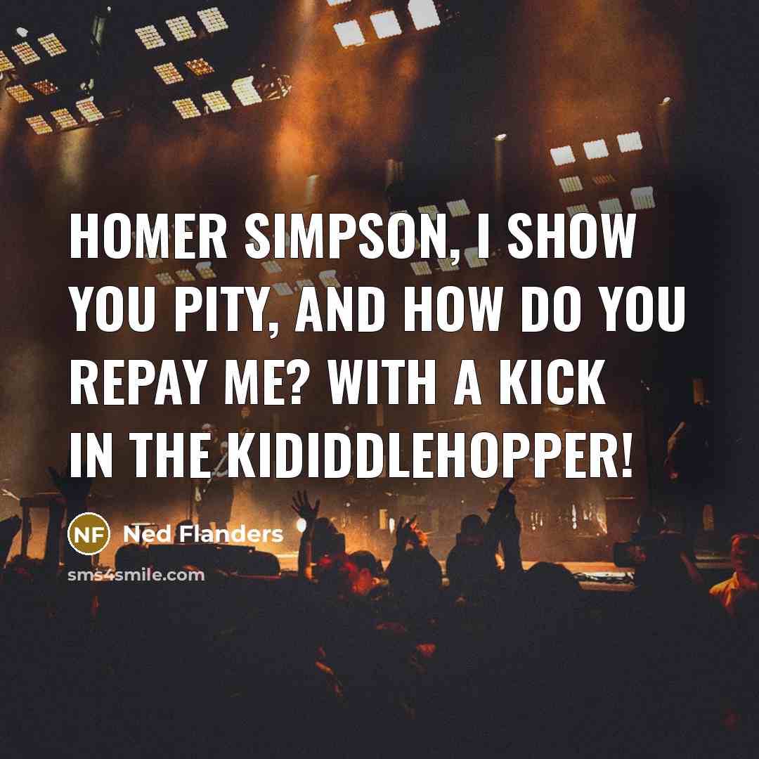 “Homer Simpson, I show you pity, and how do you repay me? With a kick in the kididdlehopper!” quote by Ned Flanders