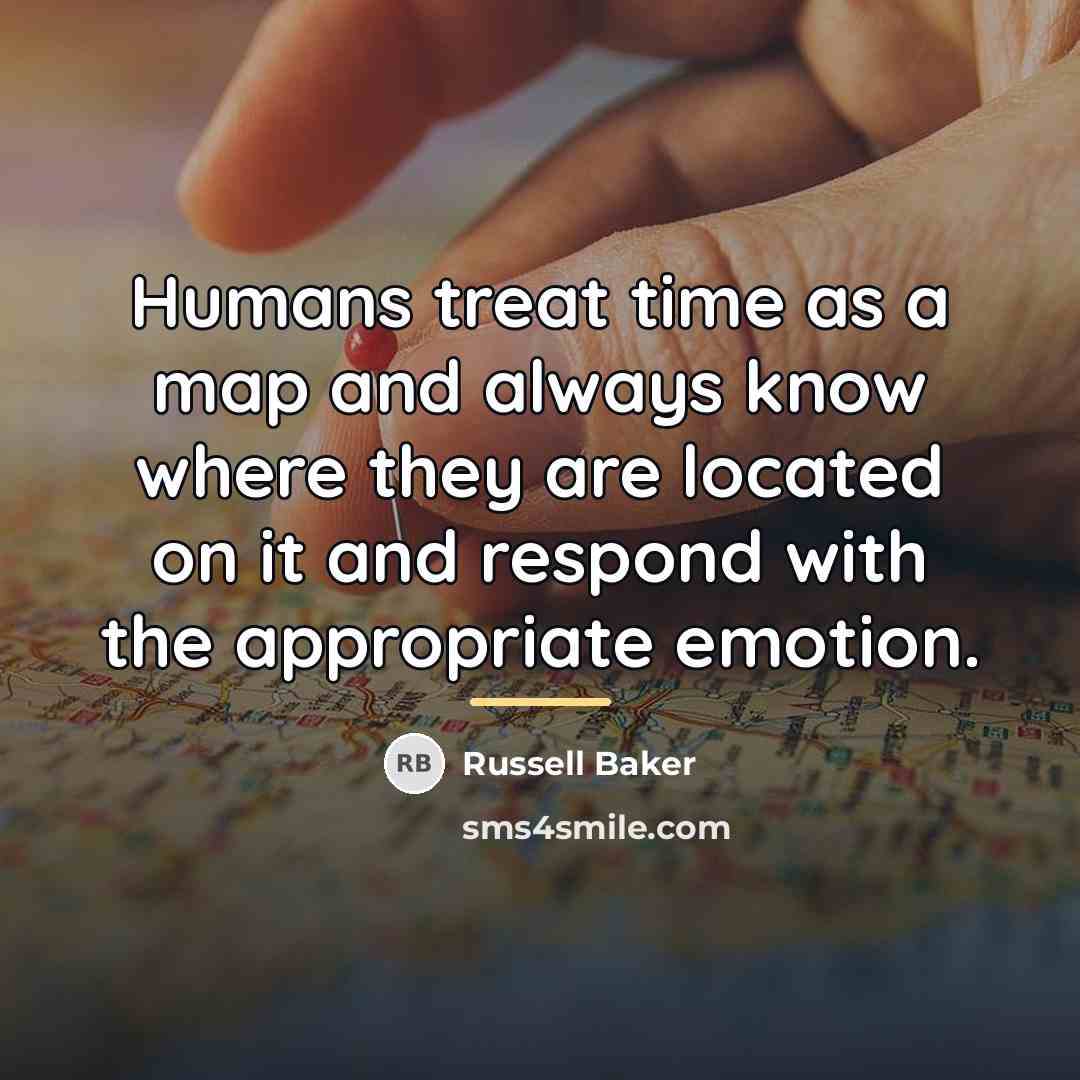 “Humans treat time as a map and always know where…” quote by Russell Baker