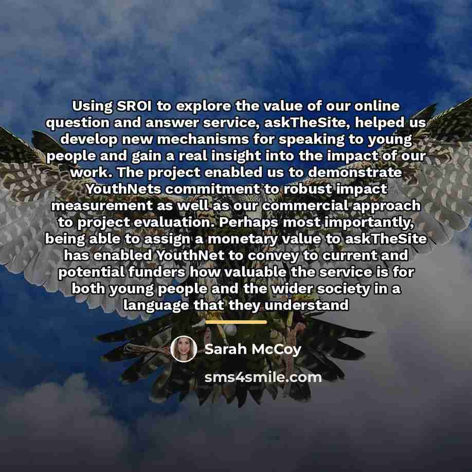 “Using SROI to explore the value of our online question…” quote by Sarah McCoy