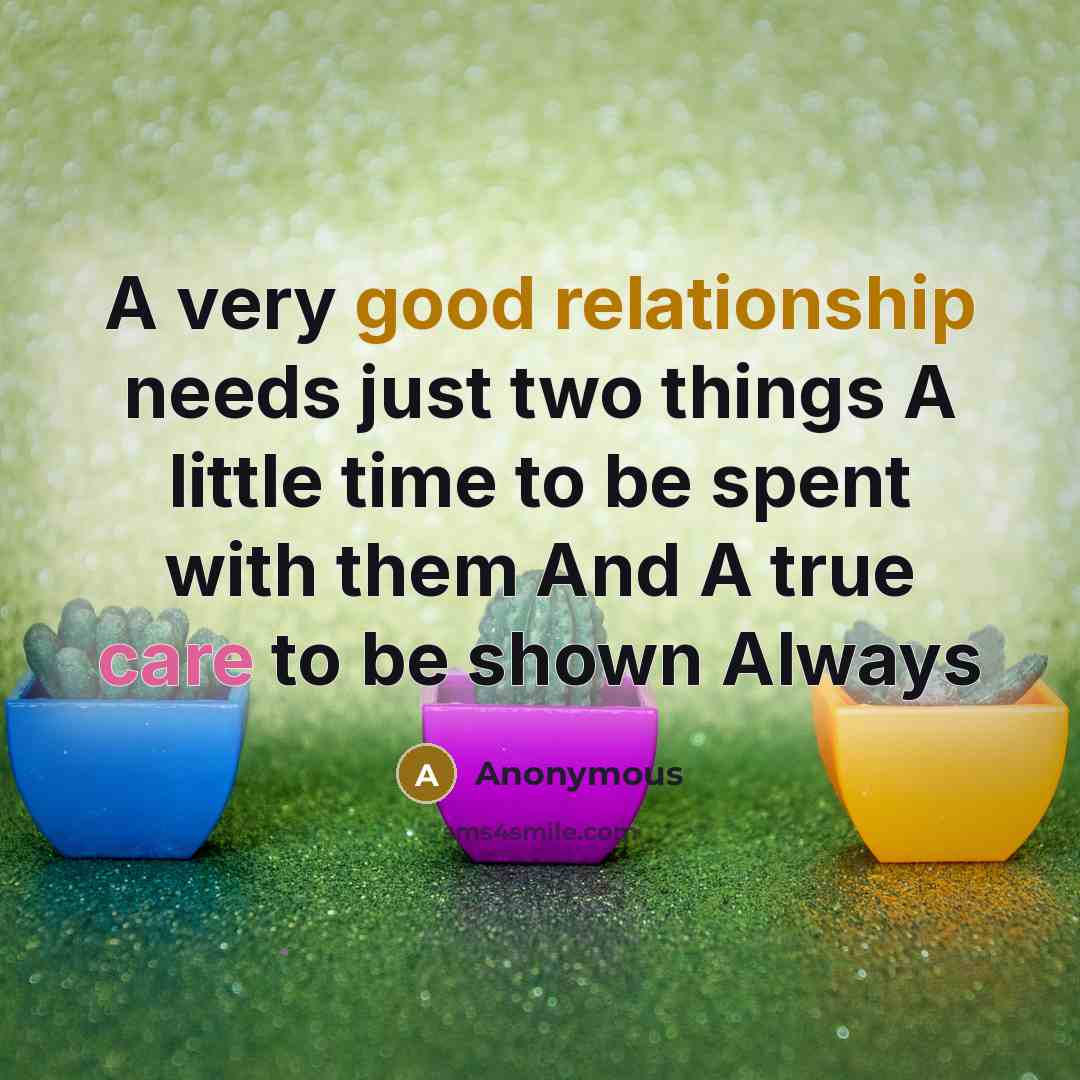 “A very good relationship needs just two things A little time to be spent with them And A true care to be shown Always” quote by Anonymous