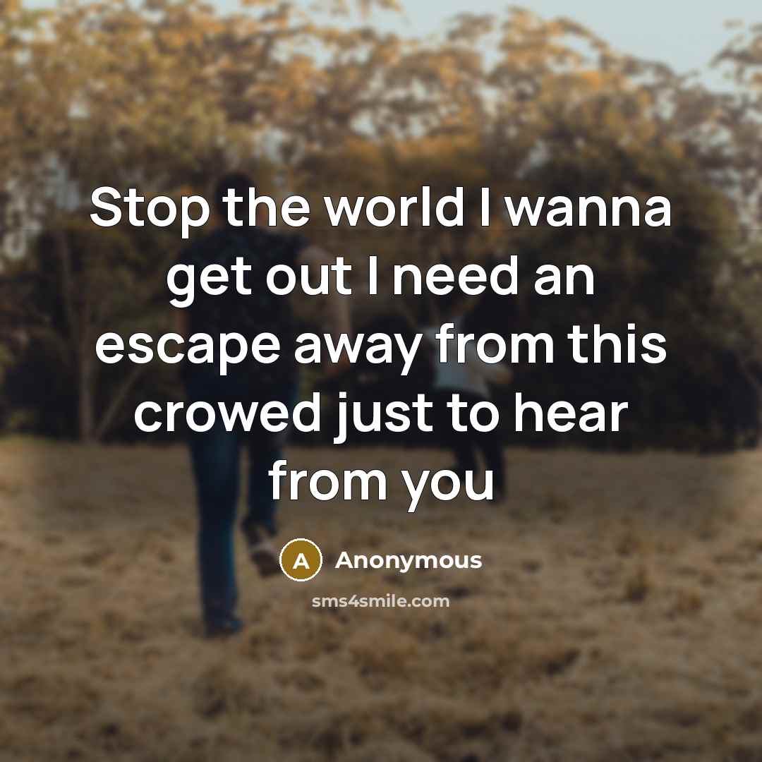 “Stop the world I wanna get out I need an escape away from this crowed just to hear from you” quote by Anonymous