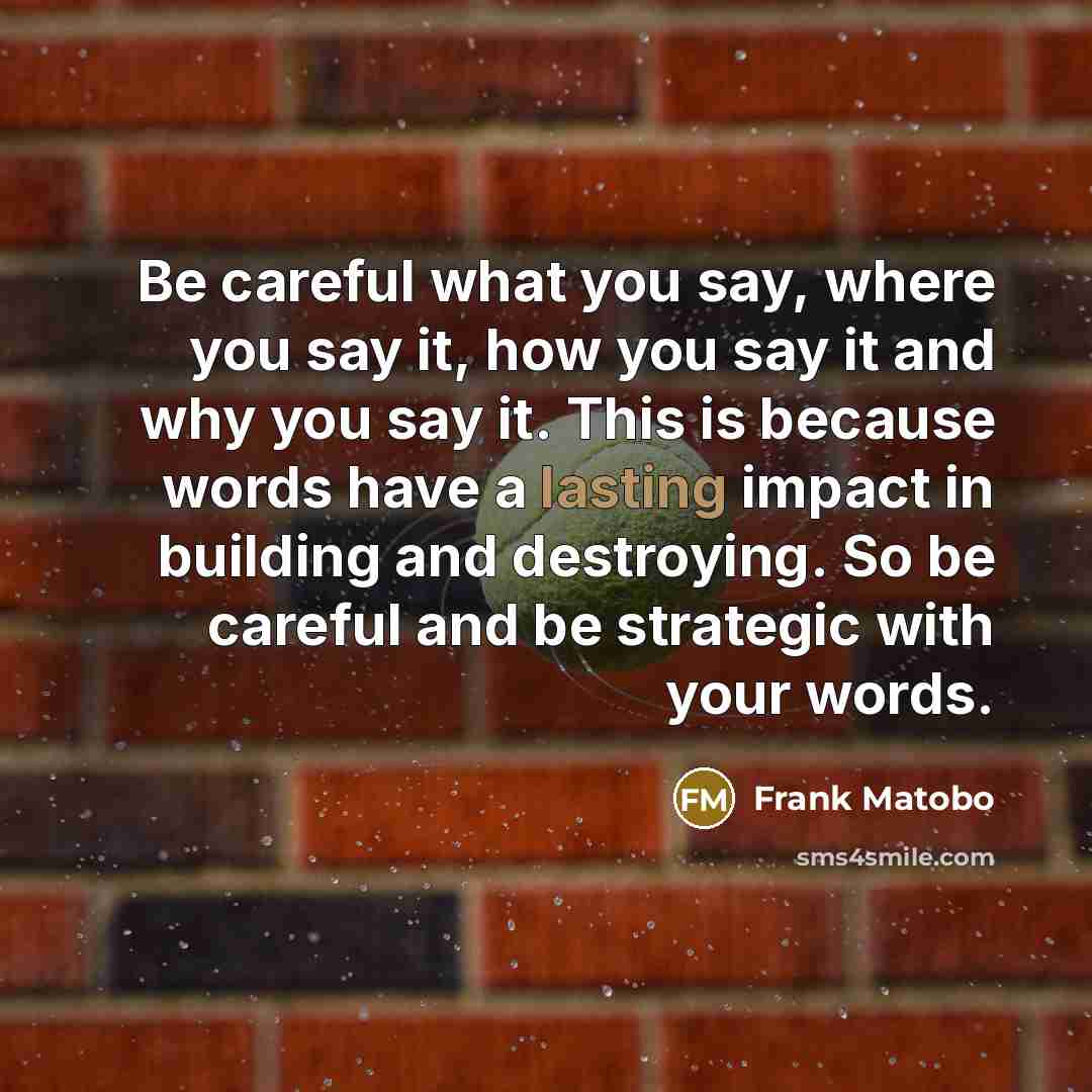 “Be careful what you say, where you say it, how…” quote by Frank Matobo