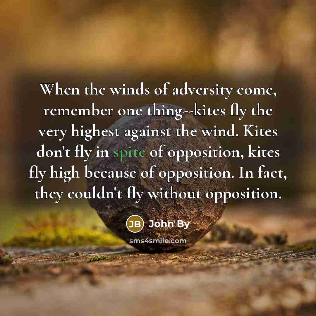 “When the winds of adversity come, remember one thing--kites fly…” quote by John By