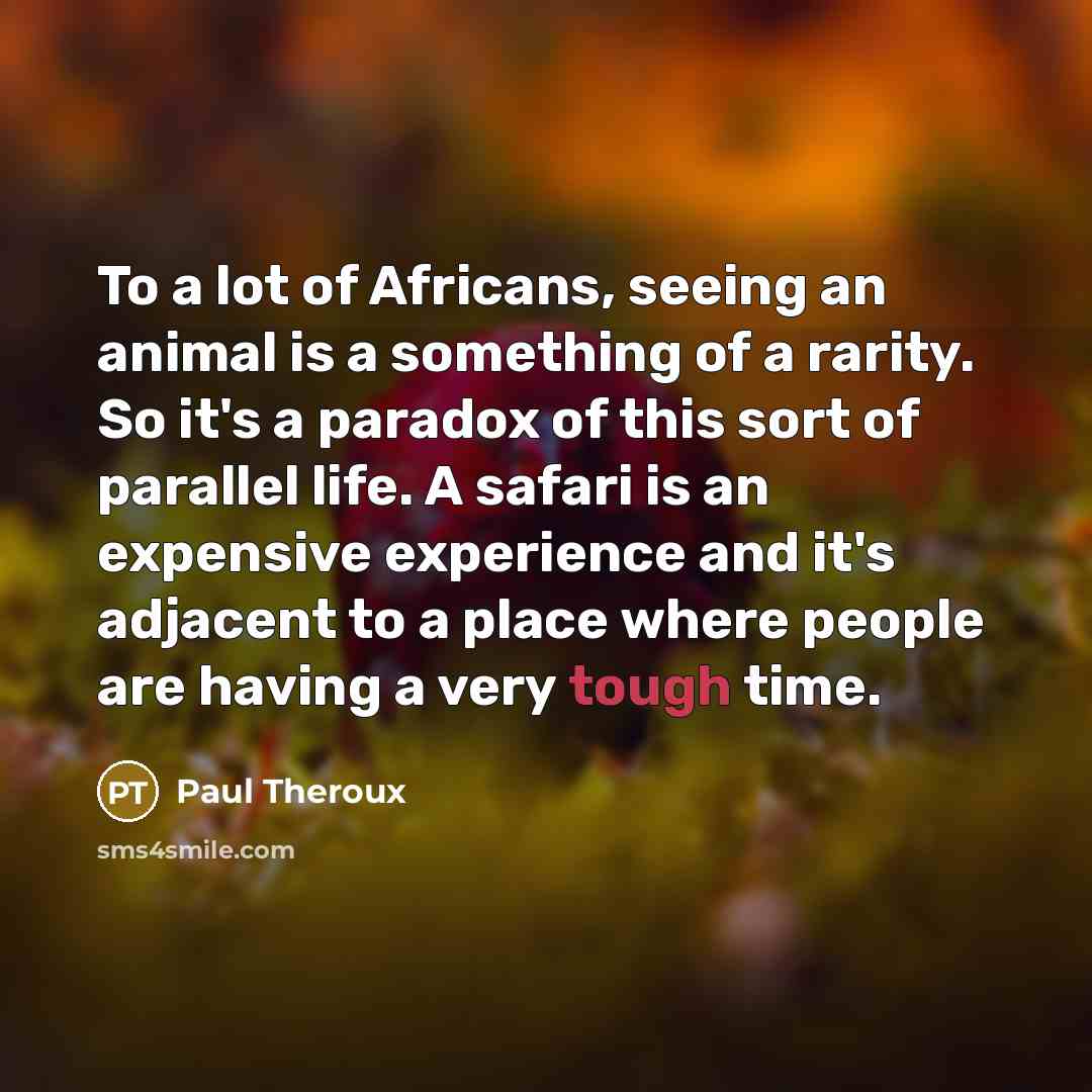 “To a lot of Africans, seeing an animal is a something of a rarity. So it's a paradox of this sort of parallel life. A safari is an expensive experience and it's adjacent to a place where people are having a very tough time.” quote by Paul Theroux