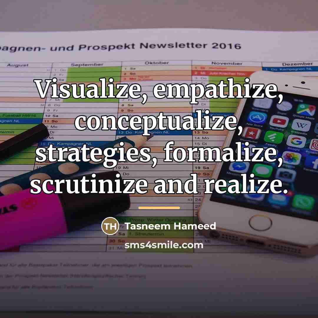 “Visualize, empathize, conceptualize, strategies, formalize, scrutinize and realize.…” quote by Tasneem Hameed