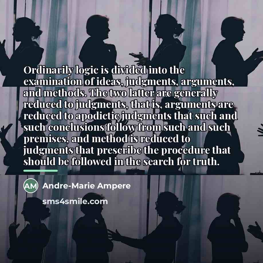 “Ordinarily logic is divided into the examination of ideas, judgments,…” quote by Andre-Marie Ampere