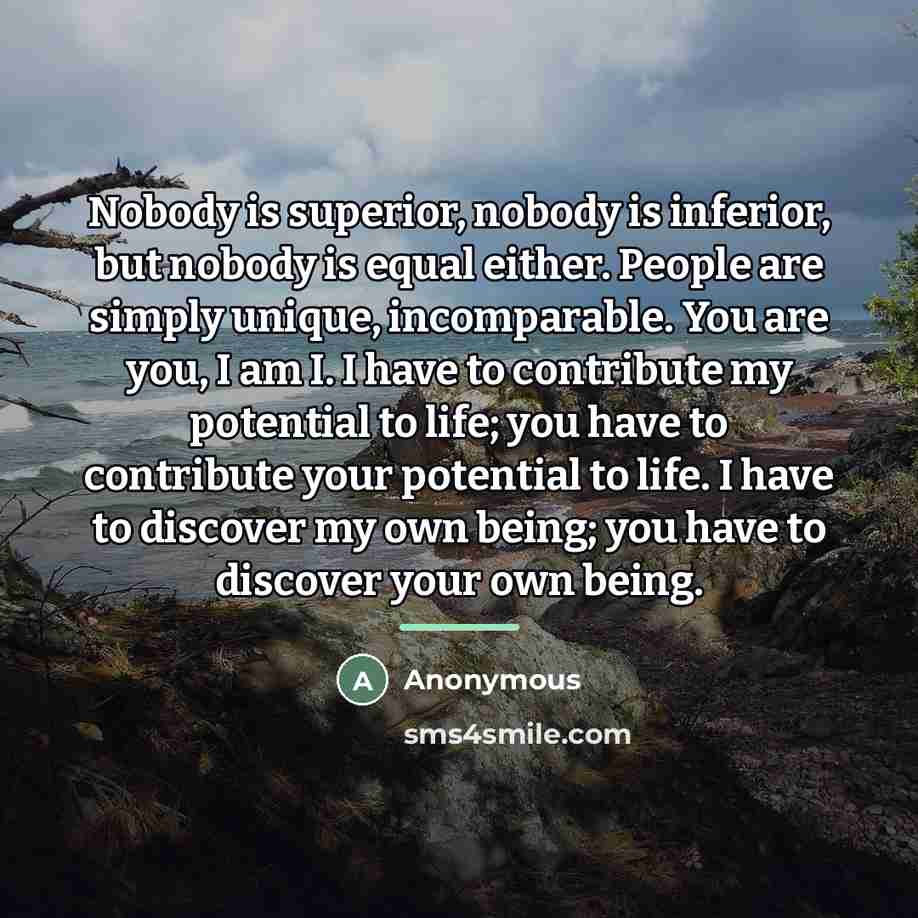 “Nobody is superior, nobody is inferior, but nobody is equal…” quote by Anonymous