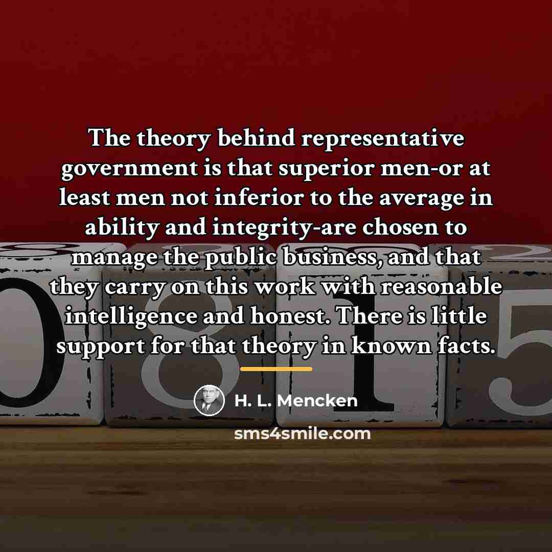 “The theory behind representative government is that superior men-or at…” quote by H. L. Mencken