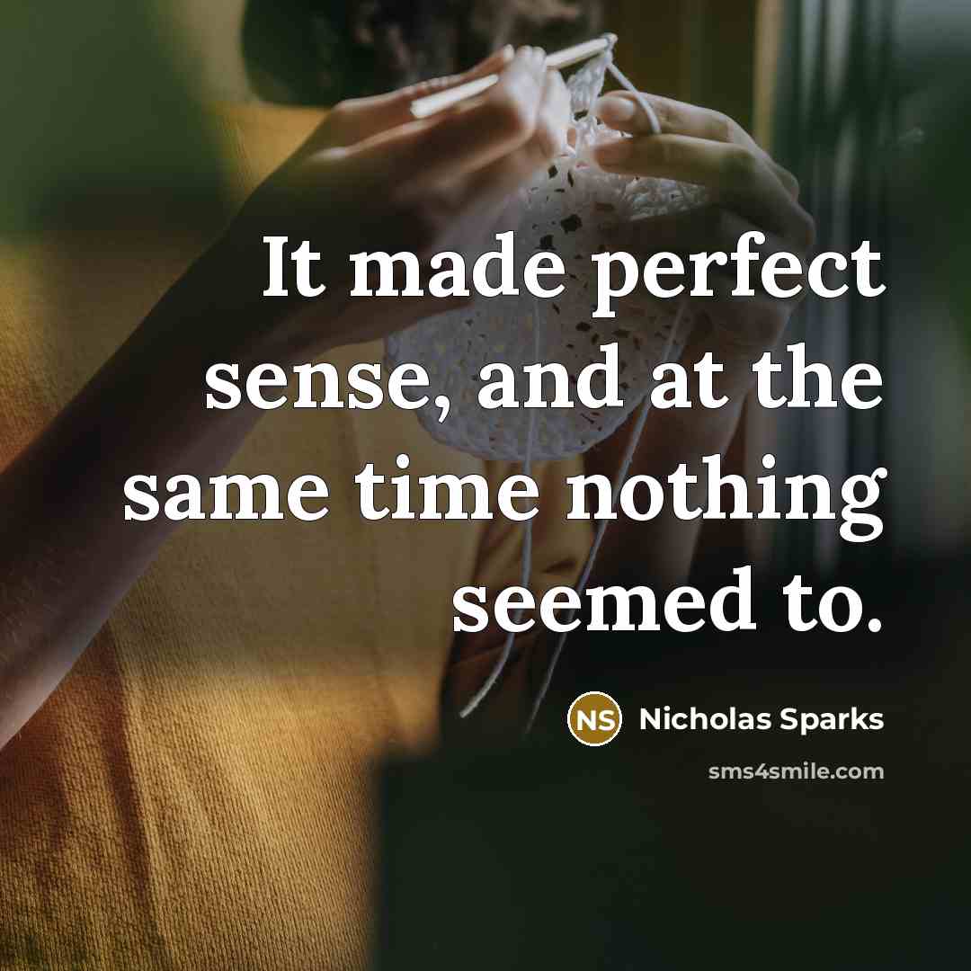 “It made perfect sense, and at the same time nothing…” quote by Nicholas Sparks