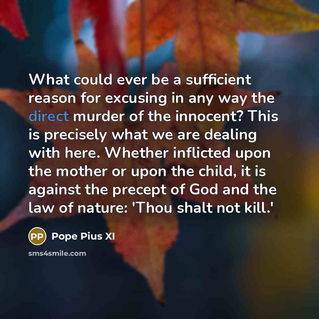 “What could ever be a sufficient reason for excusing in…” quote by Pope Pius XI