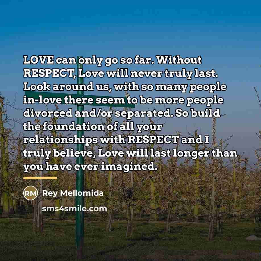 “LOVE can only go so far. Without RESPECT, Love will…” quote by Rey Mellomida