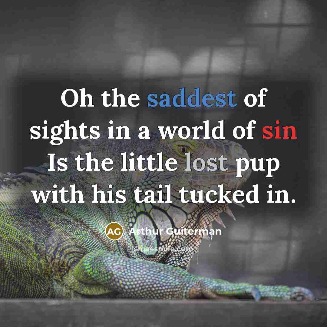 “Oh the saddest of sights in a world of sin Is the little lost pup with his tail tucked in.” quote by Arthur Guiterman