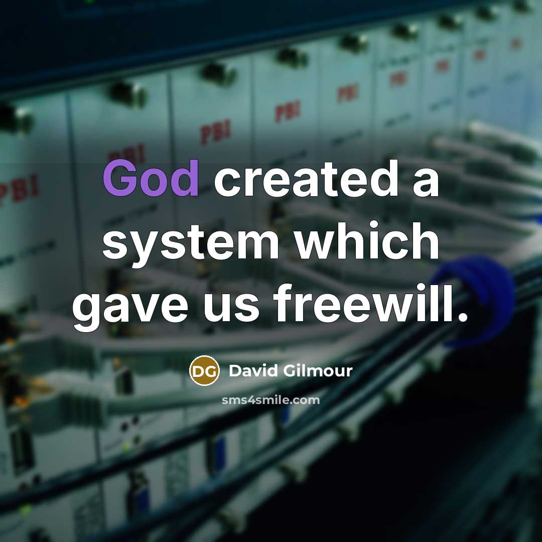 “God created a system which gave us freewill.” quote by David Gilmour