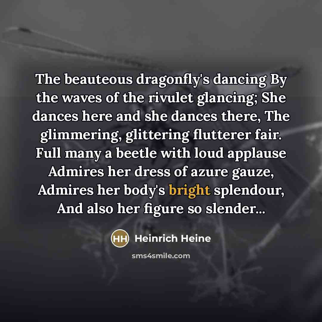 “The beauteous dragonfly's dancing By the waves of the rivulet…” quote by Heinrich Heine
