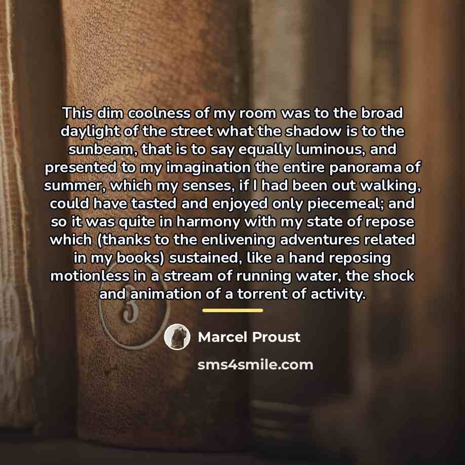 “This dim coolness of my room was to the broad…” quote by Marcel Proust