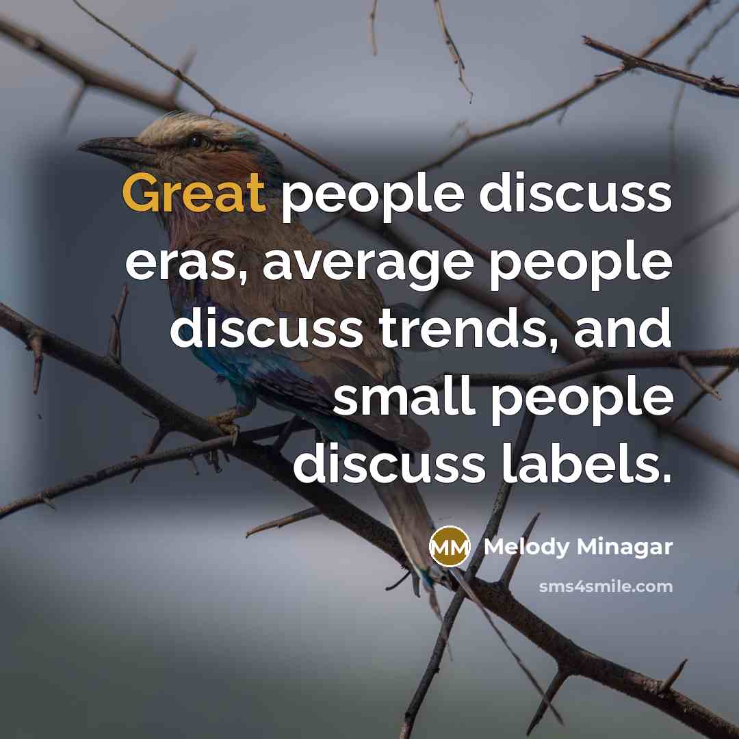 “Great people discuss eras, average people discuss trends, and small…” quote by Melody Minagar