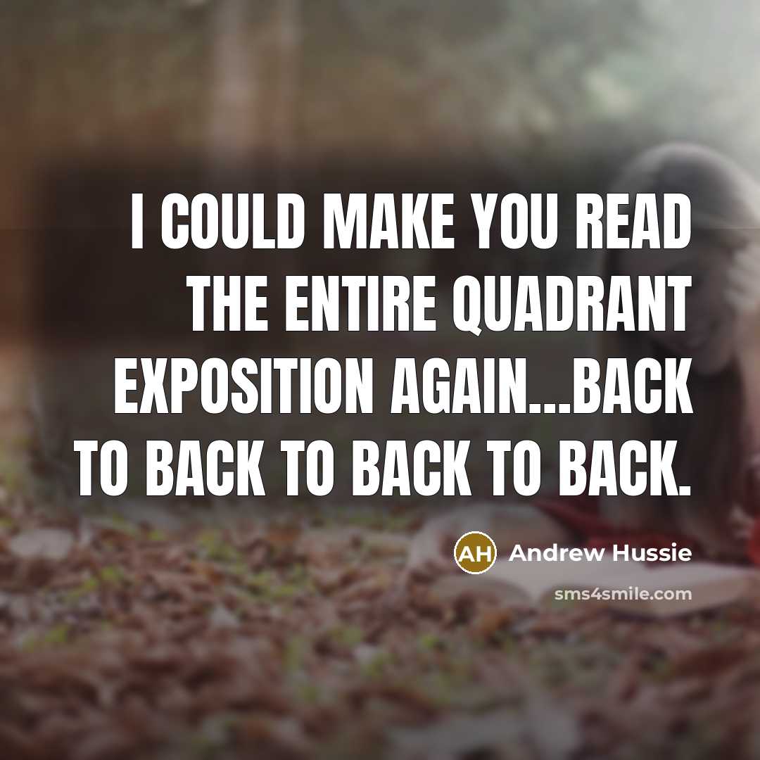 “I could make you read the entire quadrant exposition again...BACK…” quote by Andrew Hussie