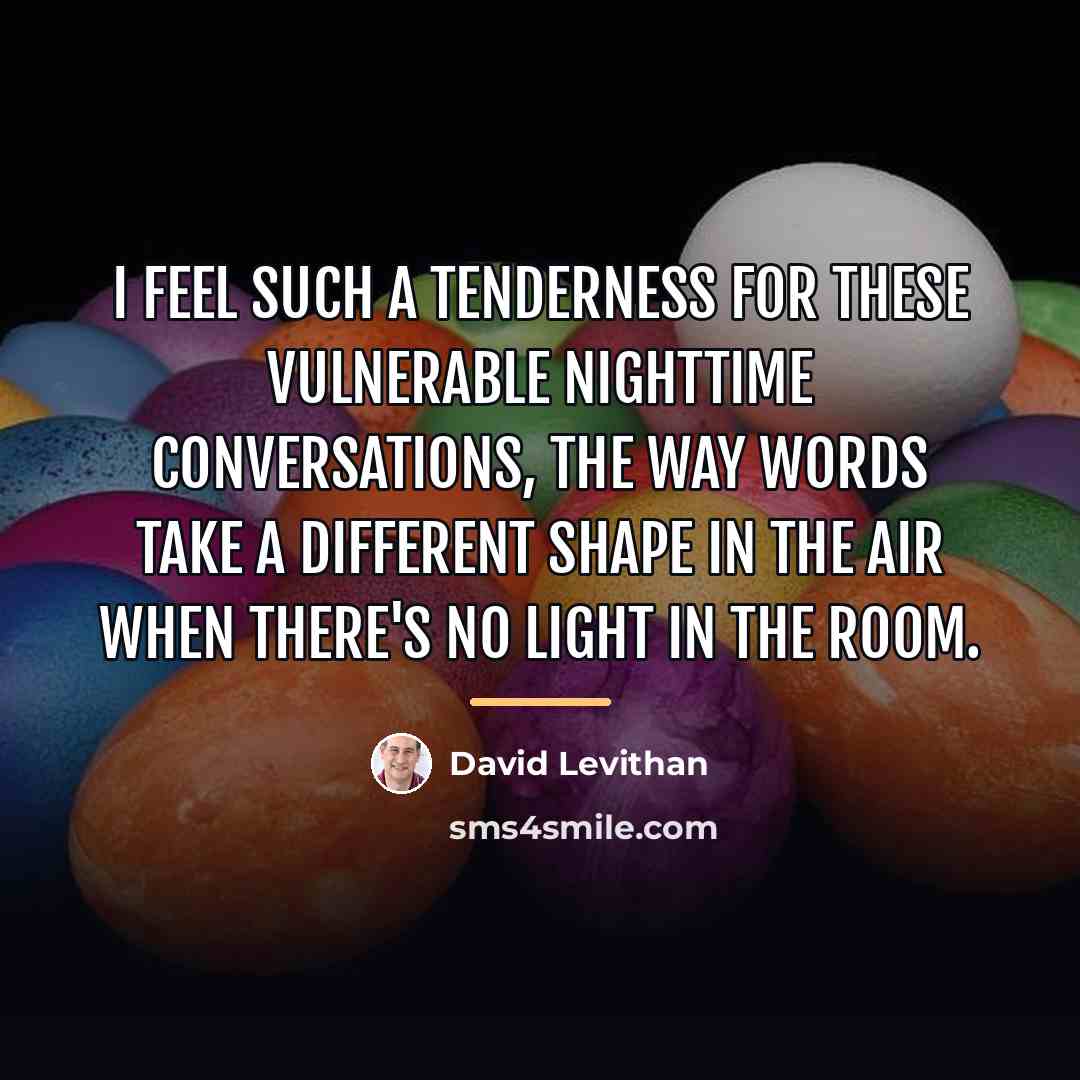 “I feel such a tenderness for these vulnerable nighttime conversations,…” quote by David Levithan