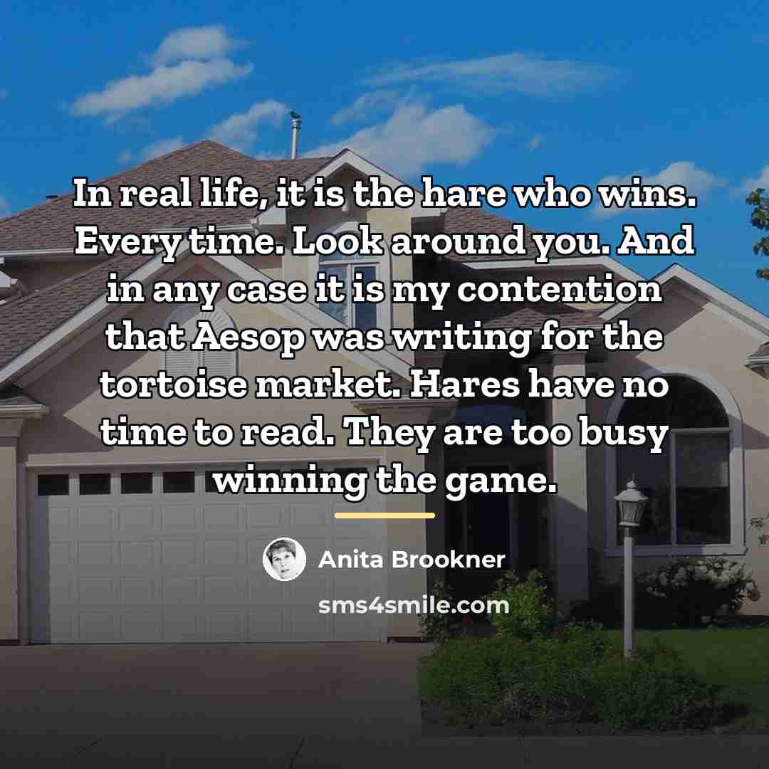 “In real life, it is the hare who wins. Every…” quote by Anita Brookner