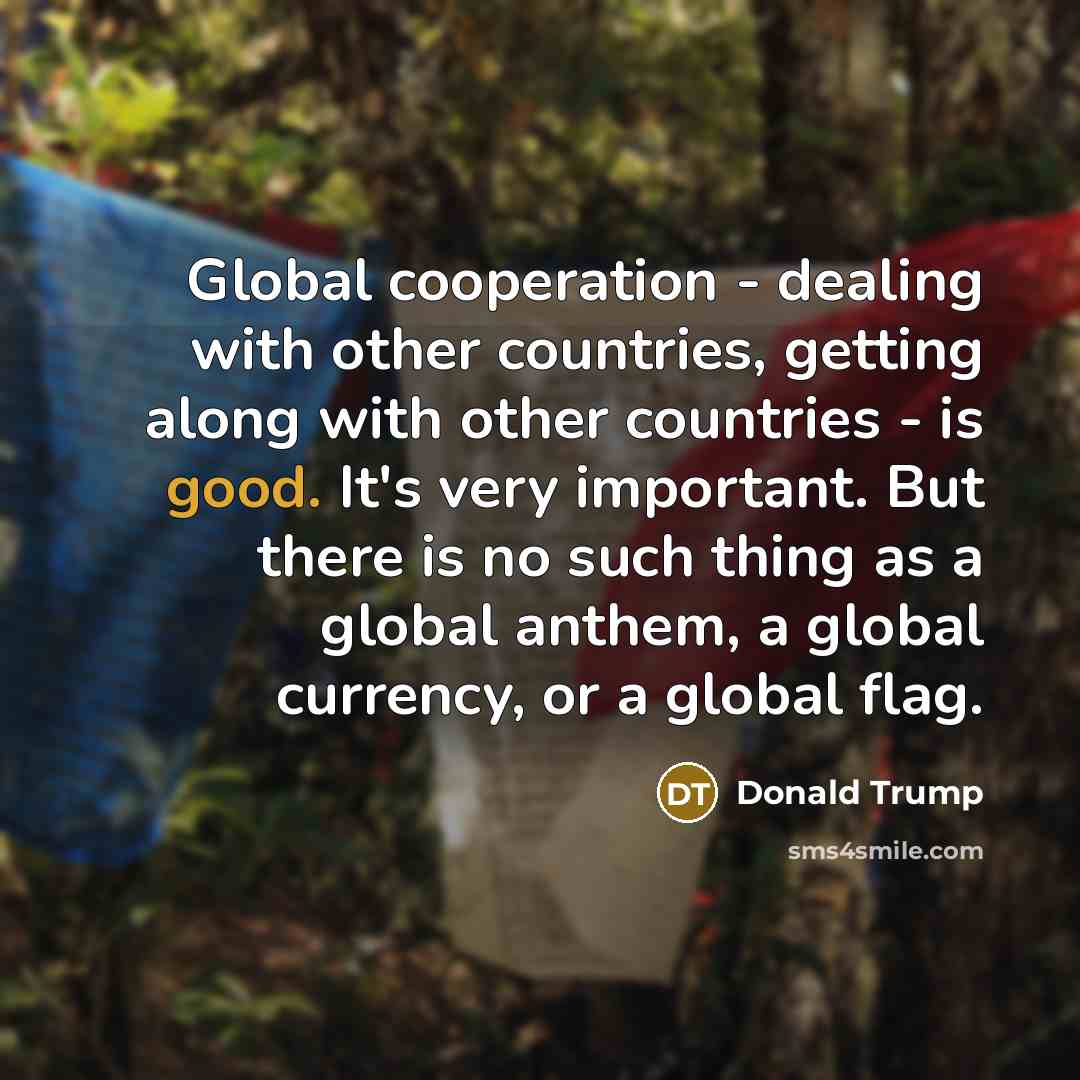 “Global cooperation - dealing with other countries, getting along with…” quote by Donald Trump