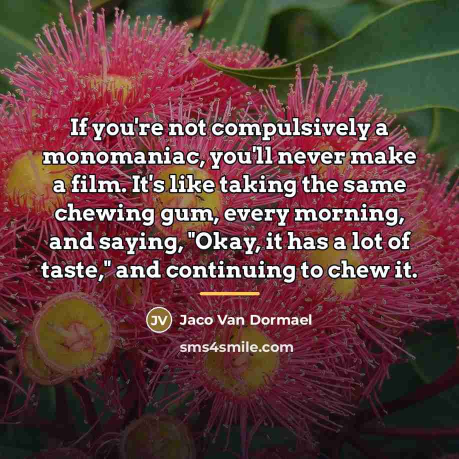 “If you're not compulsively a monomaniac, you'll never make a…” quote by Jaco Van Dormael