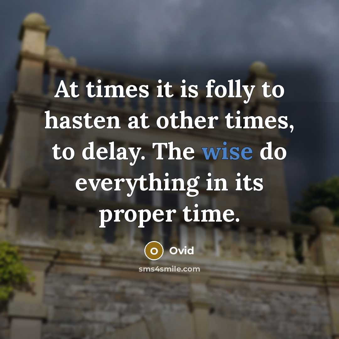 “At times it is folly to hasten at other times,…” quote by Ovid