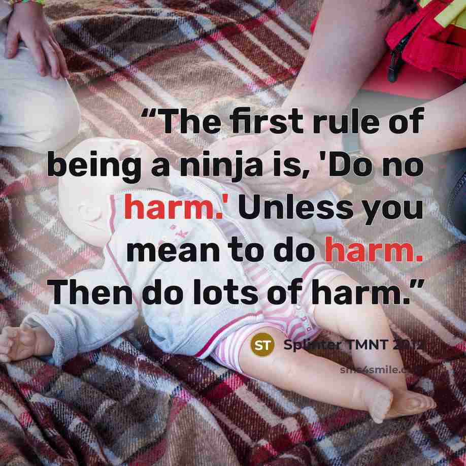 “The first rule of being a ninja is, 'Do no harm.' Unless you mean to do harm. Then do lots of harm.” quote by Splinter TMNT 2012