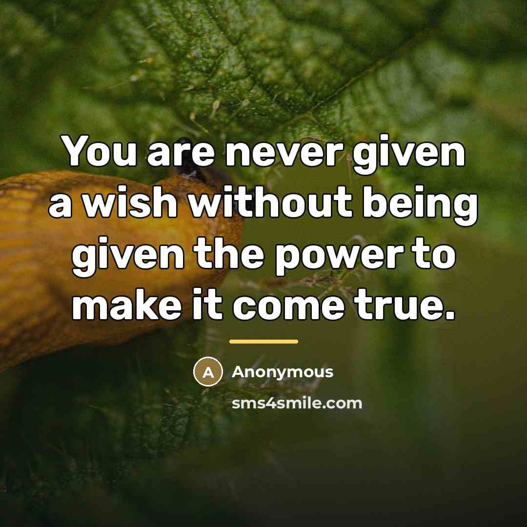 “You are never given a wish without being given the…” quote by Anonymous