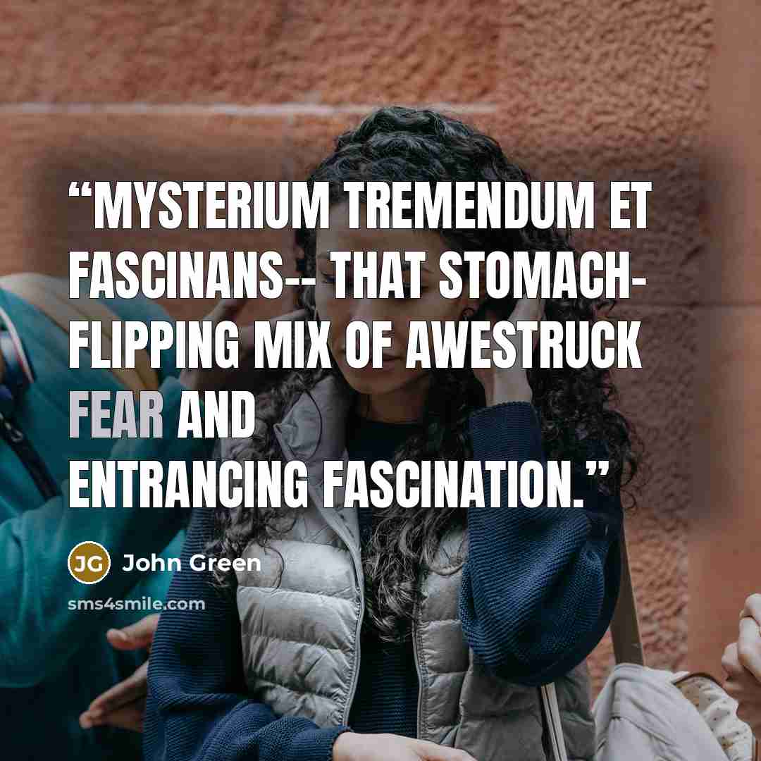 “mysterium tremendum et fascinans-- that stomach- flipping mix of awestruck fear and entrancing fascination.” quote by John Green
