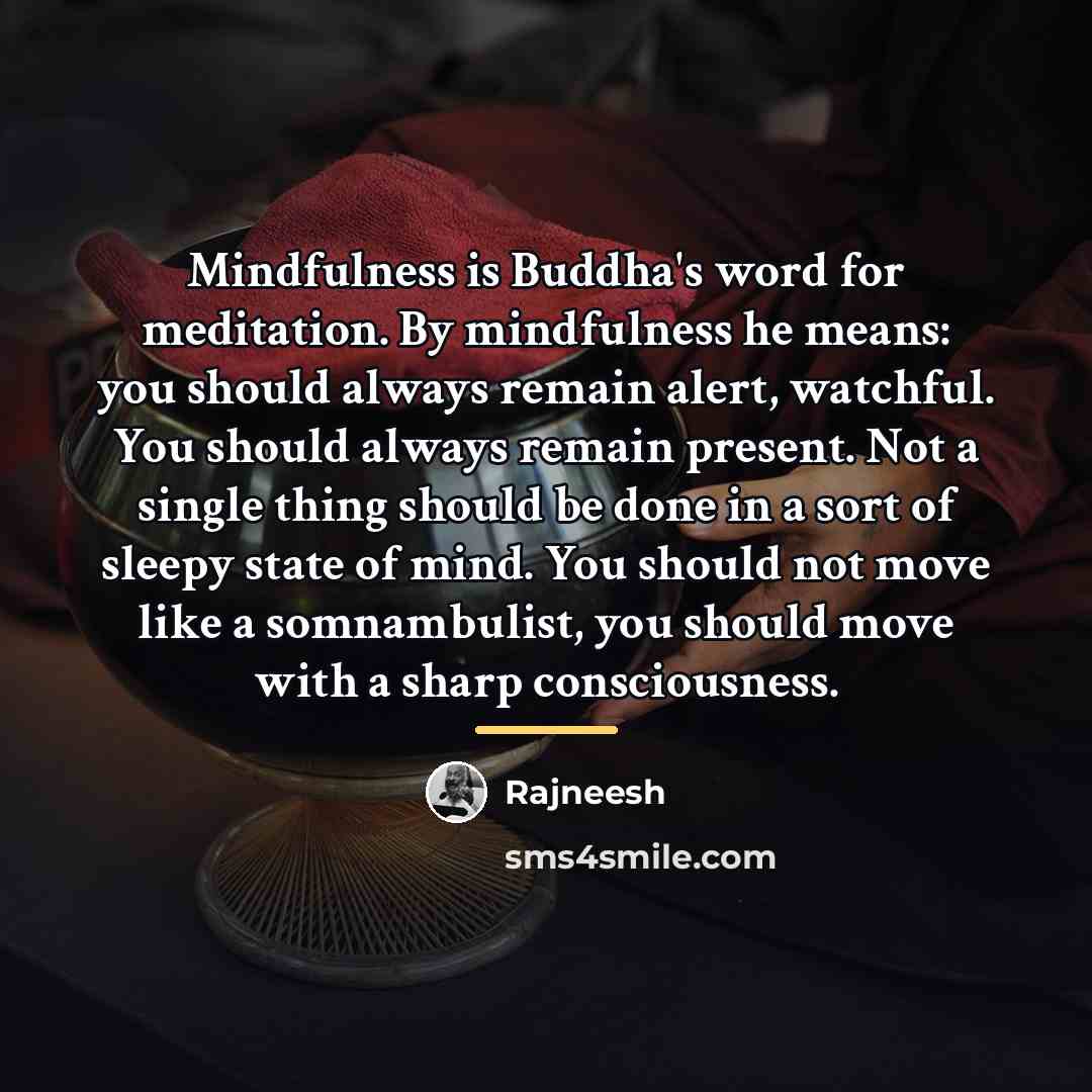 “Mindfulness is Buddha's word for meditation. By mindfulness he means:…” quote by Rajneesh