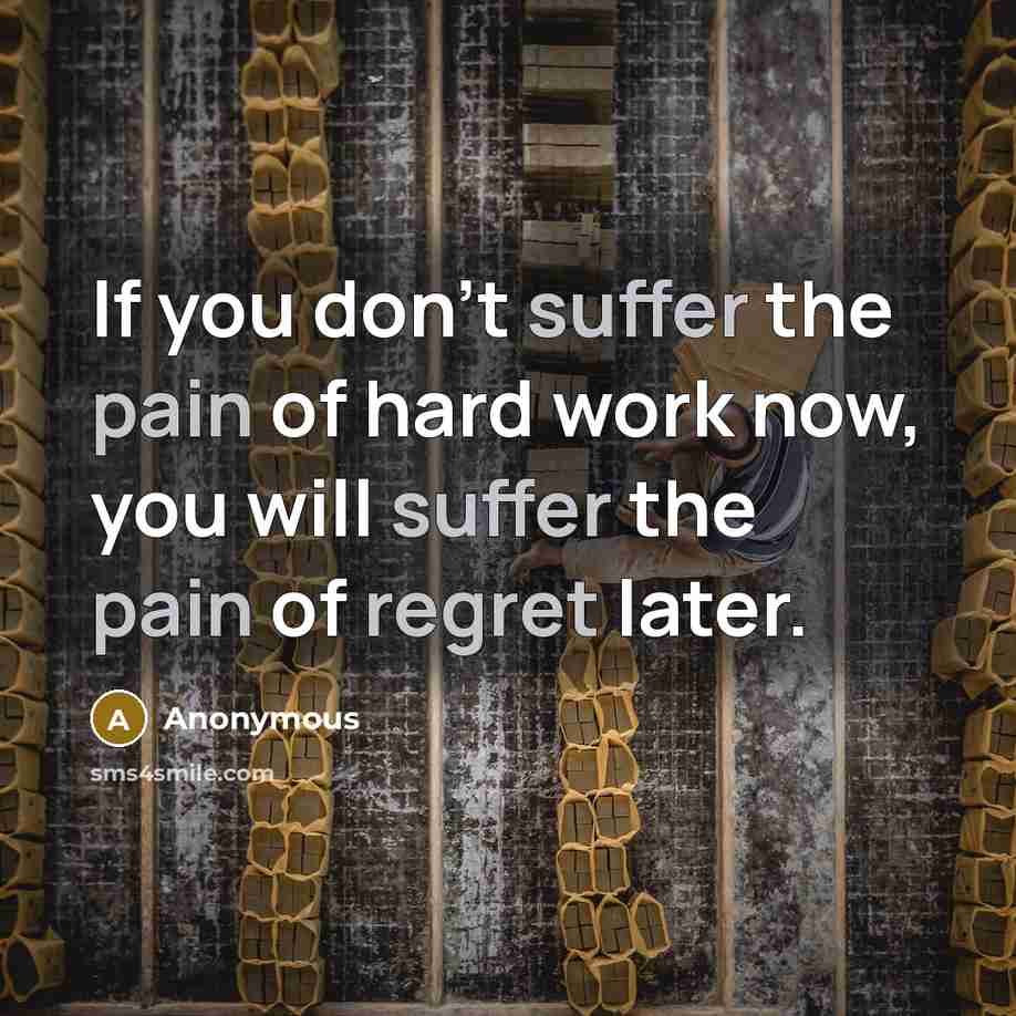 “If you don't suffer the pain of hard work now,…” quote by Anonymous