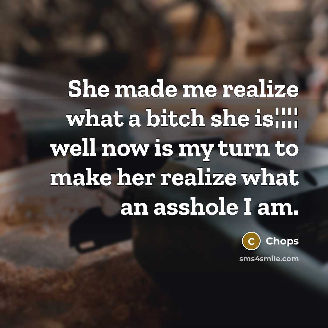 “She made me realize what a bitch she is¦¦¦¦ well now is my turn to make her realize what an asshole I am.” quote by Chops