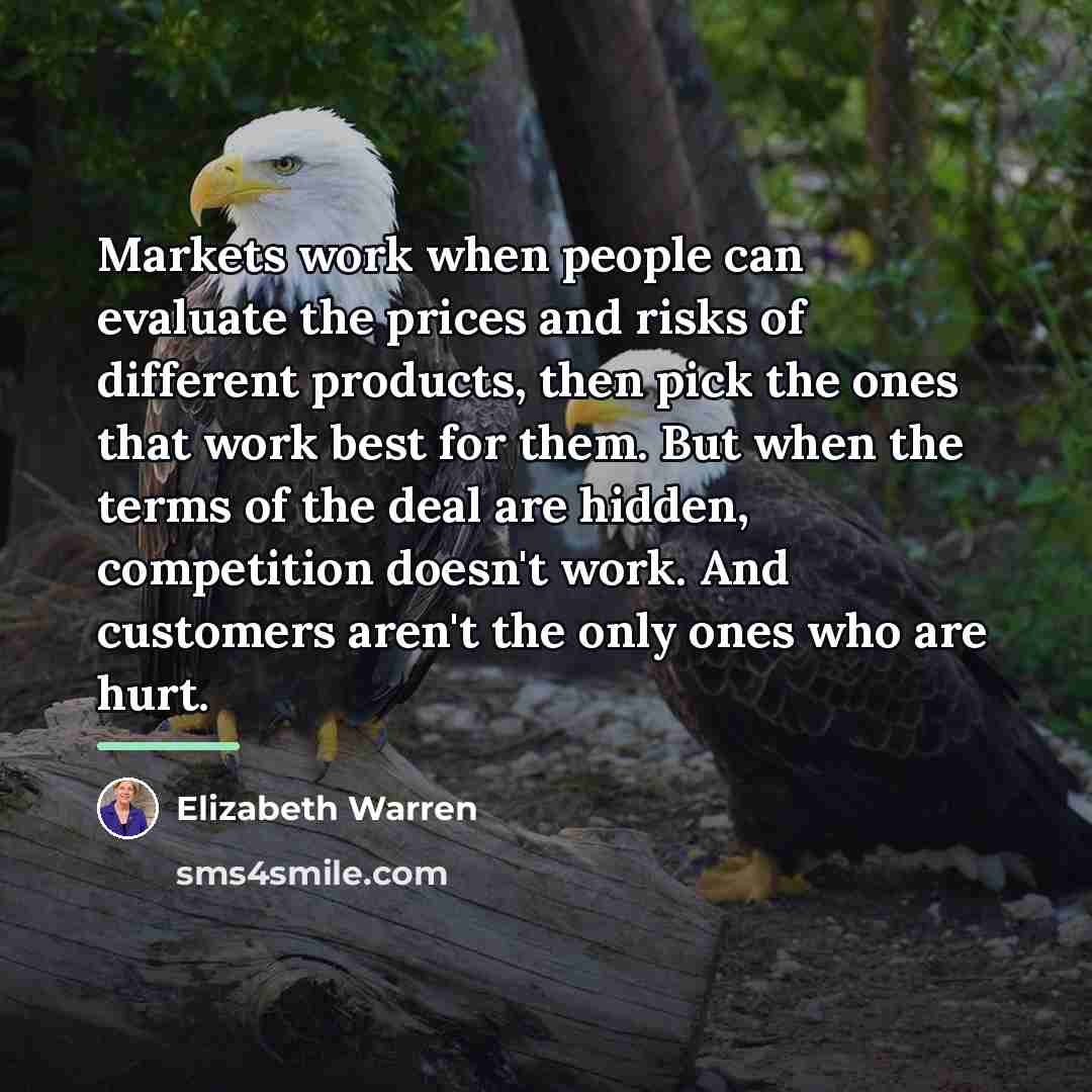 “Markets work when people can evaluate the prices and risks…” quote by Elizabeth Warren
