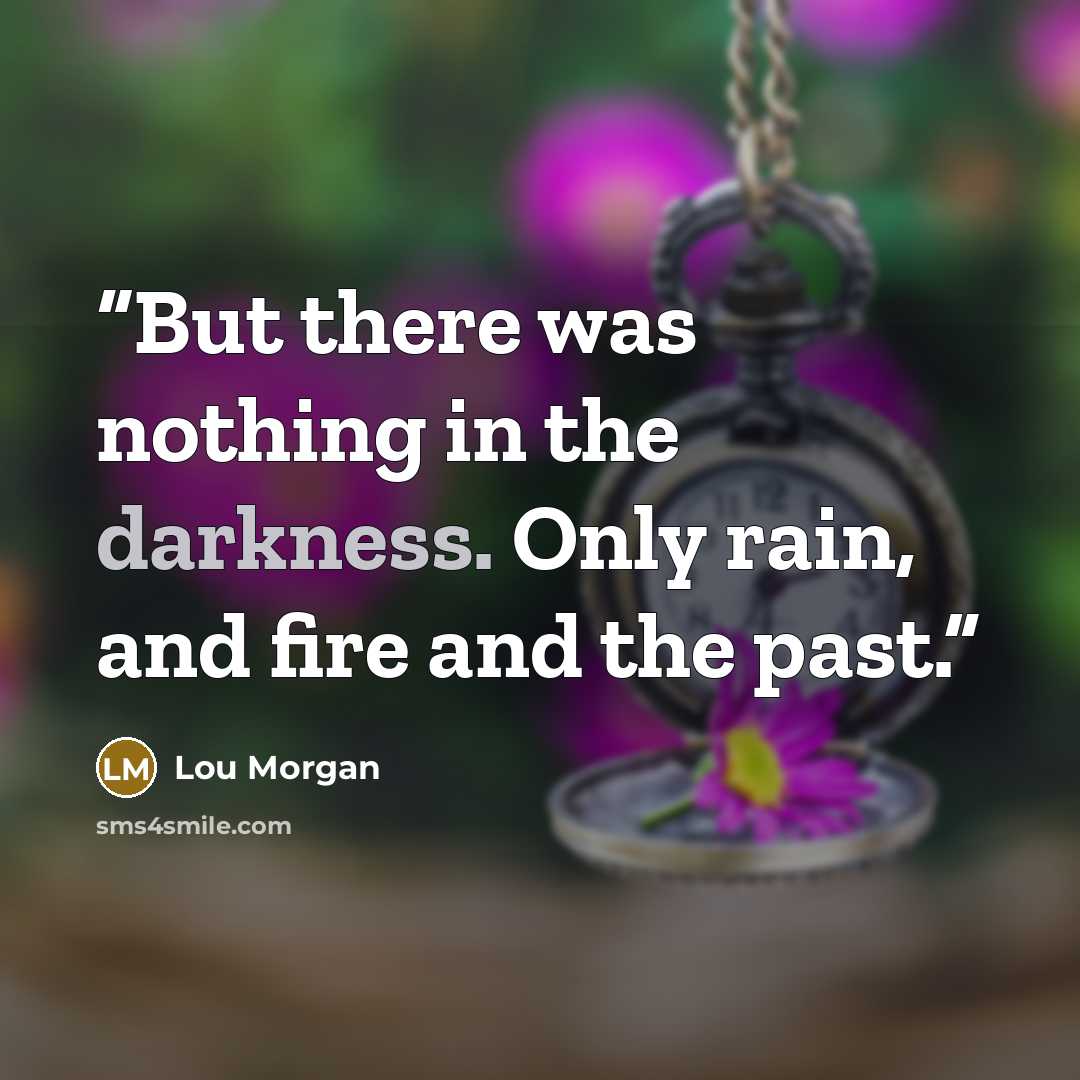 “But there was nothing in the darkness. Only rain, and fire and the past.” quote by Lou Morgan