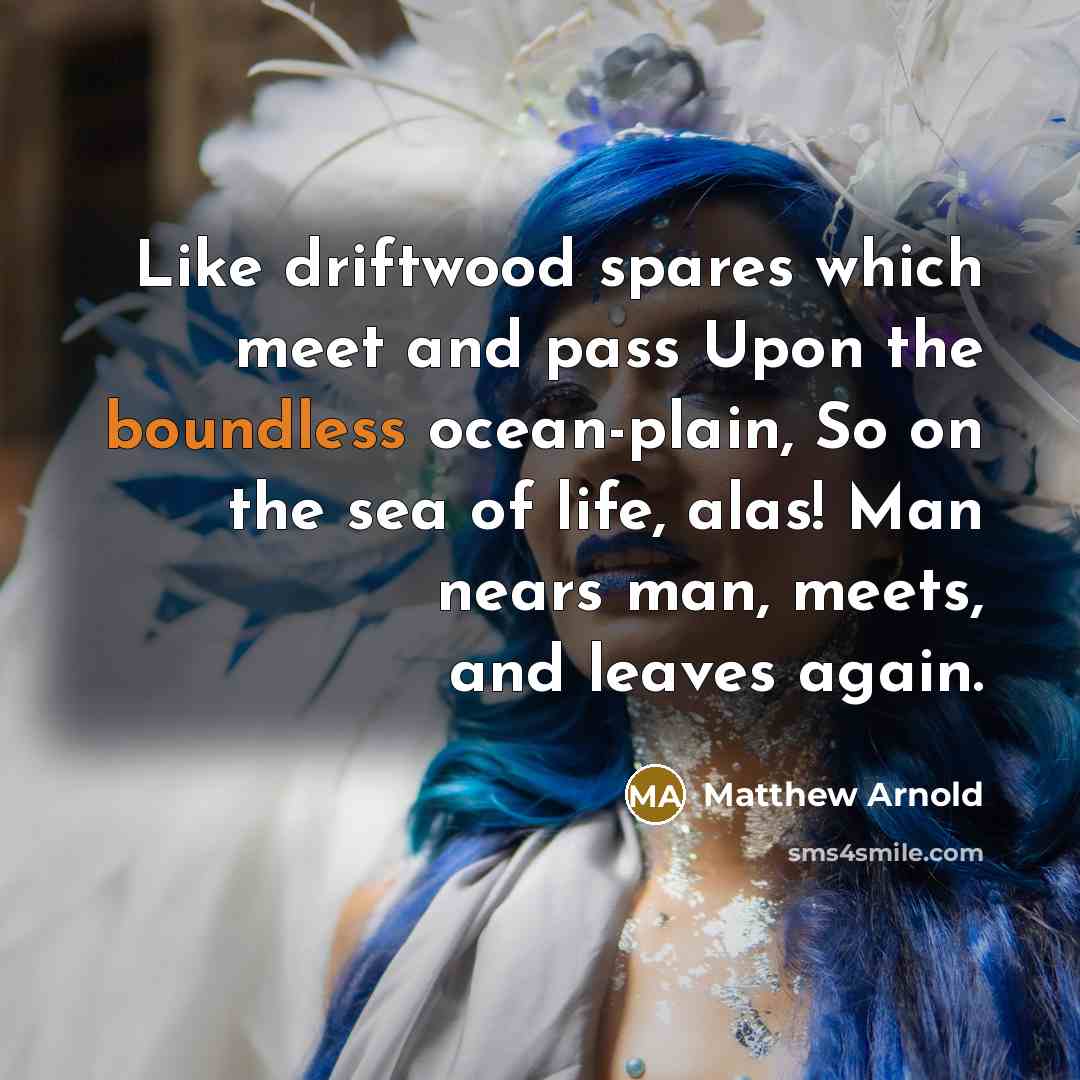 “Like driftwood spares which meet and pass Upon the boundless…” quote by Matthew Arnold