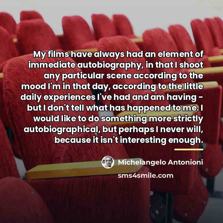 “My films have always had an element of immediate autobiography,…” quote by Michelangelo Antonioni