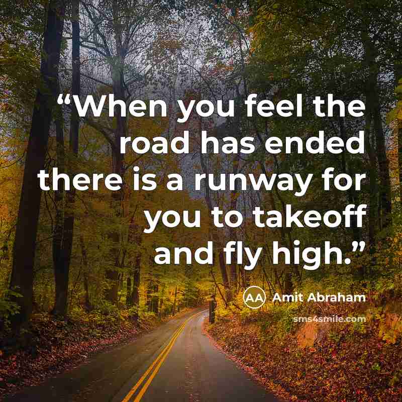 “When you feel the road has ended there is a runway for you to takeoff and fly high.” quote by Amit Abraham