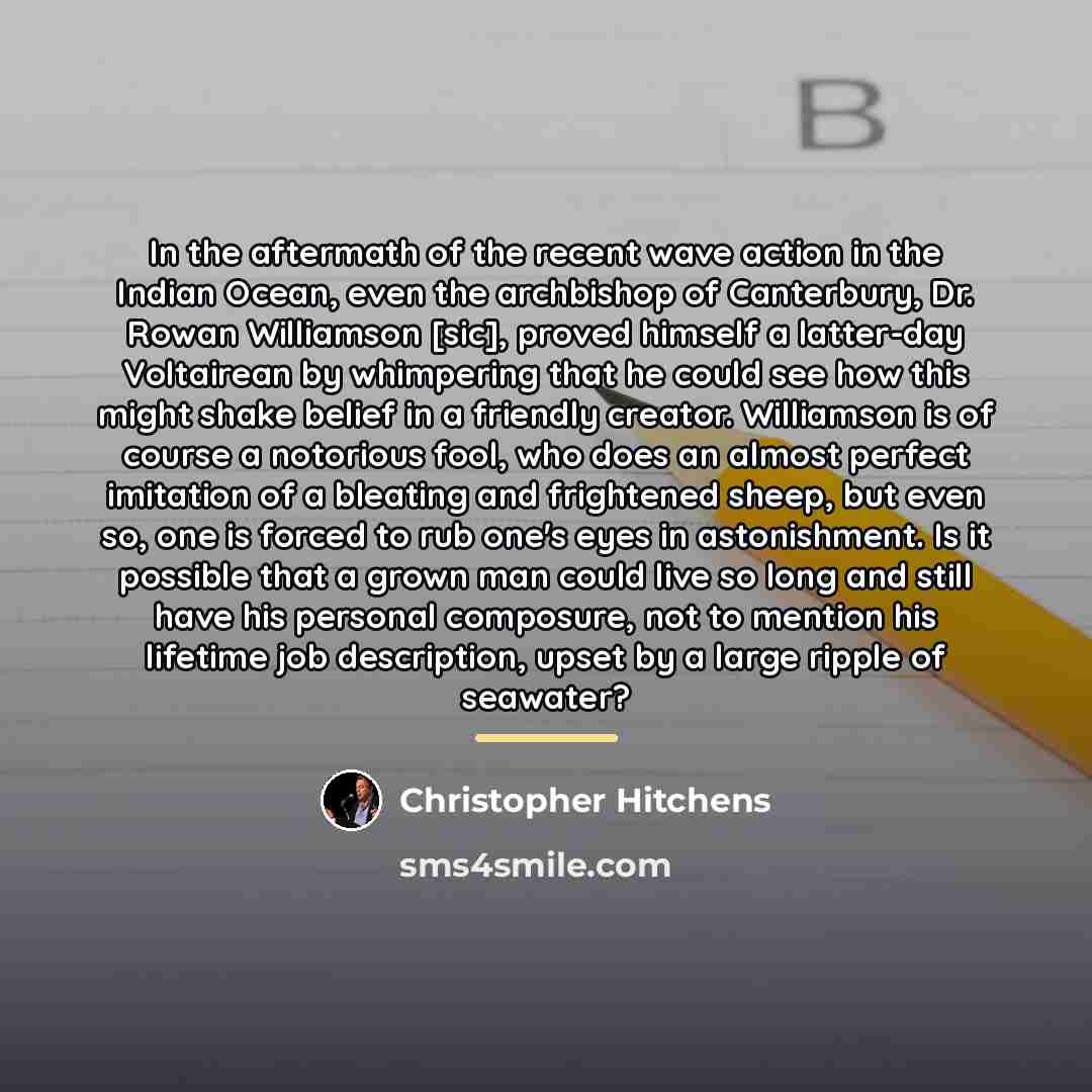 “In the aftermath of the recent wave action in the…” quote by Christopher Hitchens